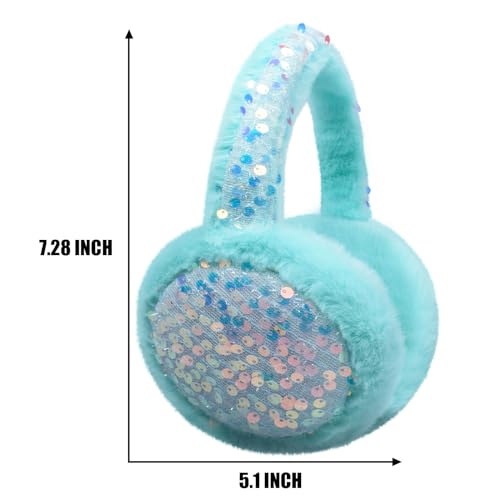 Ear Muffs Gloves Set for Kids Girls Adjustable Winter Sequin Faux Fur Windproof Warm Ear Warmer Outdoor2
