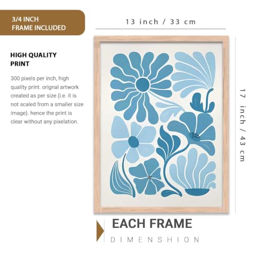 Image of kotart Aesthetic Boho Floral Painting Wall Art Home Decoration | Abstract Floral Aesthetic Paintings With Frame For Living Room Bed Room Hotel Wall Decor Digital Reprint Set of 3 (13X17 inch)