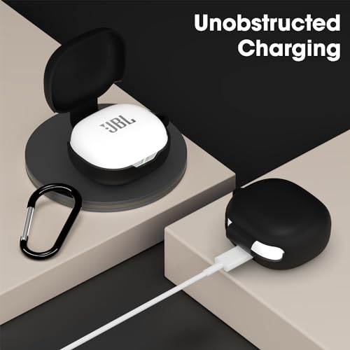 Image of Sounce Earphone Case Cover Compatible for JBL Wave Flex, Soft Silicone Skin Case Cover Shock-Absorbing Protective Case with Keychain [Front LED Visible] - Black