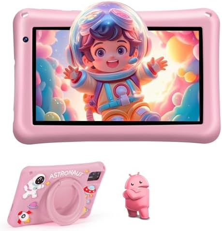 Tablet para Niños 7 Pulgadas,Android Tablet,8GB RAM 64GB ROM (mpliable 256 GB), Control Parental, WiFi, Bluetooth, Kids Tablette Tactile Éducative Avec Kid-Proof Étui-Rosa