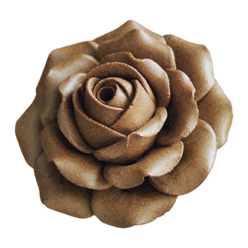 JOINPAYA Ceramic Lotus Leaf Incense Stick Holder Censer with Rose Pattern, Pure Copper Base Incense Burner for Sandalwood and Aromatic Stick Use, Elegant Aroma Stove for Home and Meditation