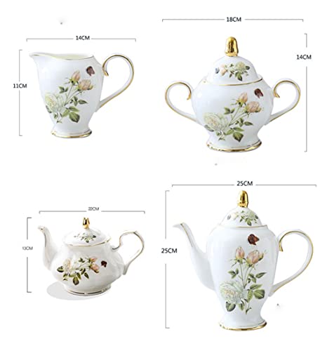 Gretd Afternoon Tea Bone China Coffee Set Camellia Style British Porcelain Tea Set Ceramic Pot Creamer Sugar (Color : A, Size : As The Picture Shows) #TOP1