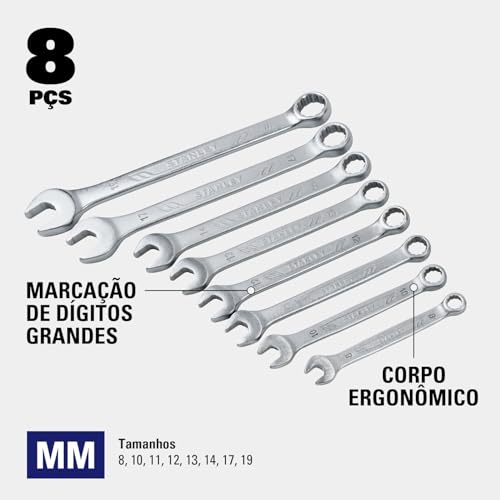 STANLEY Jogo de Chaves Combinadas em milímetros com 8 peças STMT73648-LA