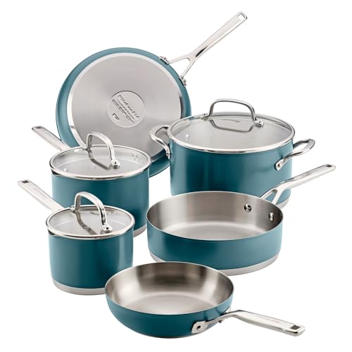 Image of KitchenAid Tri Ply Stainless Steel Cookware Set, 9-Piece Pots and Pans Set