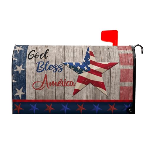 Image of American Flag Patriotic Mailbox Cover Magnetic USA Independence Day Mailbox Cover Standard Size 25.5 x 21 4th of July Memorial Day Mailbox Wrap Post Letter Box Cover Decorative for Home Outdoor Garden