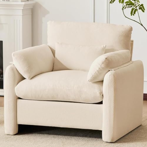 Ckaff Extra-Larges Fauteuil Salon Relax, 93.5cm Fauteuil Rembourré Fauteuil Chambre avec Accoudoir Amovible et Coussin, Chaise de Relaxation pour Salle à...