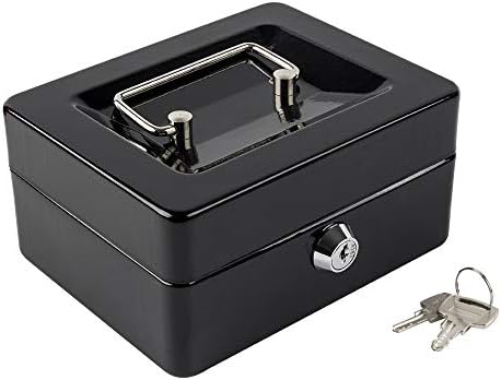 Kyodoled Cash Box with Money Tray,Small Safe Lock Box with Key,Cash Drawer,5.91"x 4.72"x 3.15" Black Small
