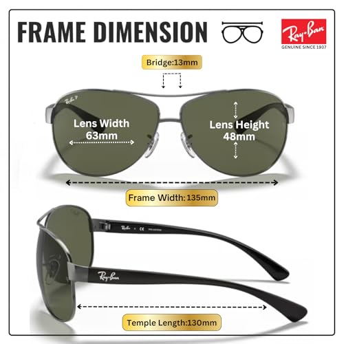 Image of Ray-Ban RB3386 Pilot Shaped Sunglasses for Men with Official RAYBAN Eyewear Kit