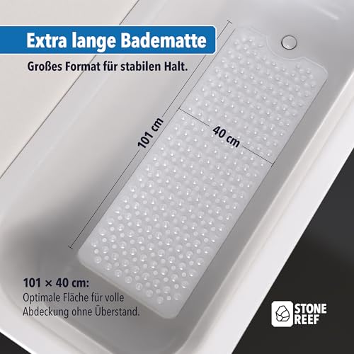Badewannenmatte rutschfest 101x40 cm – Antirutschmatte für Badewanne & Dusche – BPA-frei, schimmelresistent & maschinenwaschbar – rutschfeste PVC Badematte mit Saugnäpfen, transparent