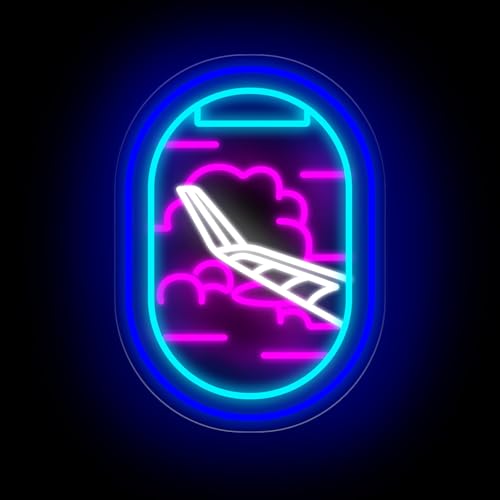 Image of Plane Window View Neon Sign, Airplane Led Sign, Plane View Neon, Custom Neon Signs, Home Wall Decor, Bedroom LED Light, Personalized Gifts, 16.5 inchx12 inch