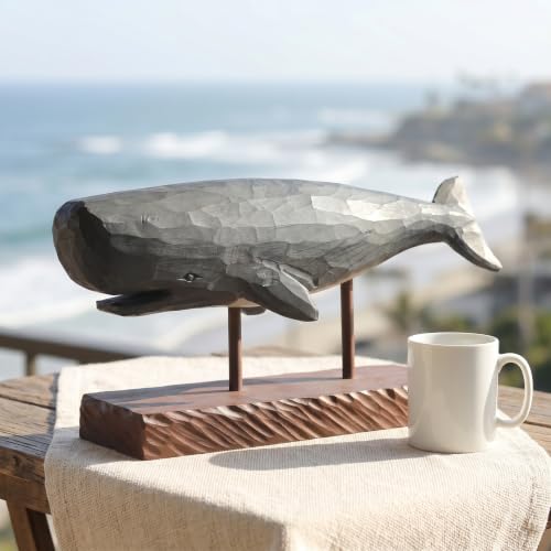 Modelo de ballena de madera con base decorativa miniatura 6