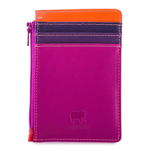 Image of mywalit Multi-Color Leather Credit Card Holder & Coins Purse | 4 Cards & ID Slot, Sangria Multi, Small, 1206-12