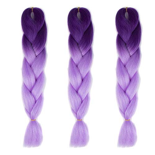 Feibin 全30色 ウィッグ エクステンション 3本セット ブレイズ 編み込み グラデーション 三つ編み ヘアアクセサリー 盛りアップ つけウィッグ かつら 毛束 ウィッグ つけ毛 ヘアアクササリー ヒップ ホップ レゲエ ダンス ヘアアレンジ(41#パープル)