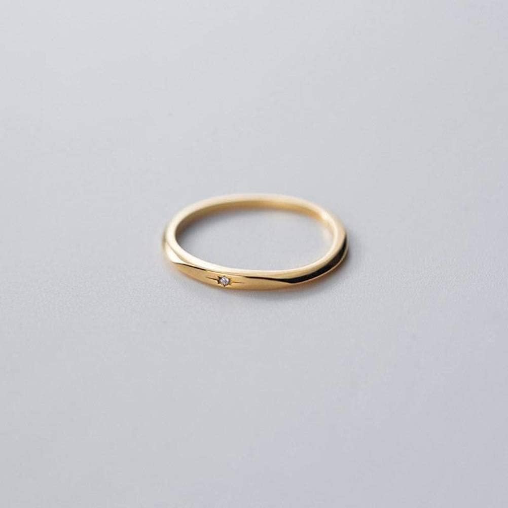 Ring, Damen Einfacher Einzelner Diamant Zeigefinger Ring Glänzender Ring Golden, Verstellbare Öffnung, Golden
