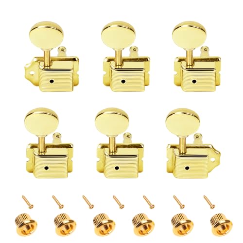 Banworks ヴィンテージギターチューニングペグキー 15:1比 1+4+1 ギター弦チューニングマシン 8mm (5/16インチ) フェンダー/スクワイアクラシックバイブテレストラットSTギターパック6個入り JT/JXQ-07 ゴールデン