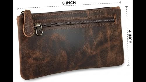 Image of Vintage Leather Pencil Case Pouch, Pen Pouch for Work & University, for Men,Women /Leather Pencil Cases for Adults Perfect for Office /Tool Pouch Zipper Bag, Small Tool Bag 8 inchX4 inch