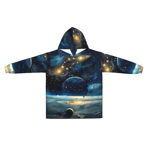 Couverture à capuche motif planètes pour vos soirées cocooning d'hiver sur le canapé
