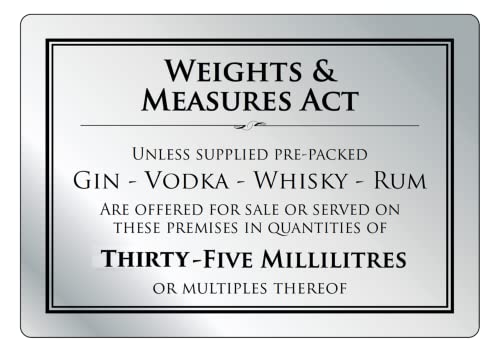Weights & Measures Act 35ml Sign Wine by the Glass 125ml 175ml 250ml - Pack of 3 Signs, silver, 210 x 148 mm - Image 3
