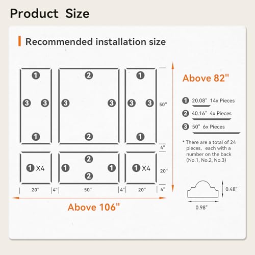 Image of Upick Peel and Stick Wainscoting Pre-Cut Wall Molding Kit, 20 inchx50 inch, 6-Frame | PS Panels,Moisture Resistant,Pre-Primed,DIY Installation,Accent Walls,Living Room,Hallway,Bathroom,Trim for Walls