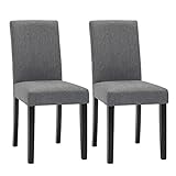 Urban Style Solid Wood Fabric Padded Parson Chair, Grey, Set of 2