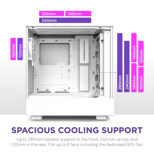 Image of NZXT H5 Elite NZXT Gamer Enclosure, Elite Edition, ATX Compact Mid Tower, ATX, Glass Front, White, CC-H51EW-01.