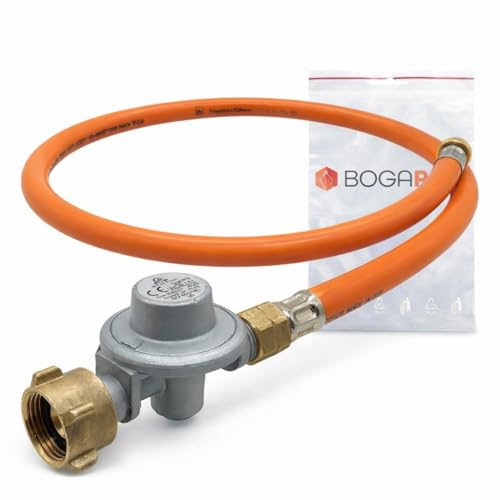 BOGAPRO EN417 Adapter-Schlauch auf Gasflasche mit Gasdruckregler Umrüstschlauch für Schraubkartuschen-Geräte 1 m 7/16-28 UNEF auf 3/8 LH 1 5 bar 8 kg/h Schlauch EN 16436-1 inkl. Polybeutel