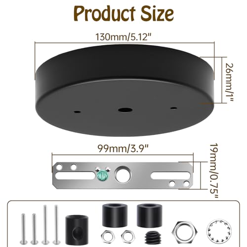 Image of Biaungdo 5 Inch Ceiling Lighting Canopy Kit, Black Canopy Kit for Metal Pendant Light, Chandelier Ceiling Light Plate Cover with All Mounting Accessories for