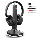 Wantek Cuffie radio per TV, senza fili, per anziani con stazione di ricarica, senza ritardo audio, Bluetooth 5.4, cuffie over-ear con 3 modalità audio