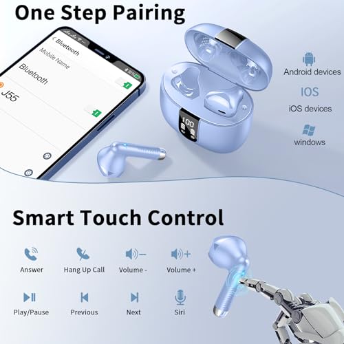 Image of Wireless Earbuds, Bluetooth 5.3 Headphones With 4 ENC Mic, 56H In-Ear Noise Cancelling Deep Bass, Mini Ear Buds IP7 Waterproof LED Display