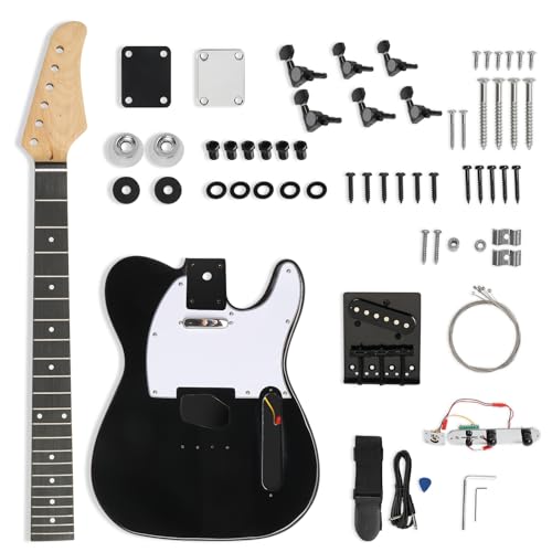 Ktaxon DIY Guitar Kit with Solid Body, Tech Fingerboard and Maple Neck, 6 String DIY Electric Guitar Kit with Classic Design, Easy Installation & Full Equipment to Build Your Own Guitar (KTL-Black)