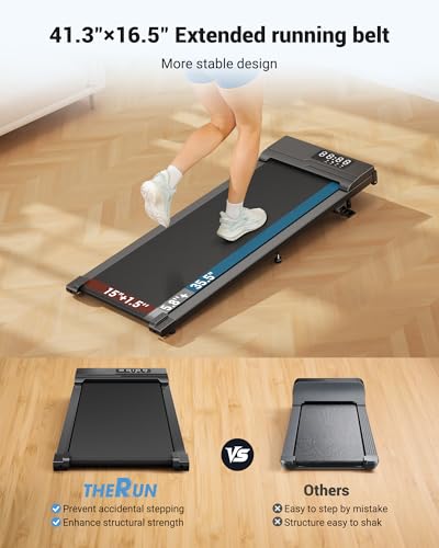 Image of THERUN Under Desk Walking Pad Treadmill with 5% /8% Incline, 2.5HP with 330 /265 LBS Weight Capacity, Ultra-Quiet Under Desk Machine with Remote & LED Display for Home & Office Use