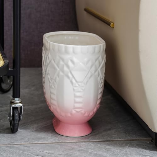 Image of Bathroom Wastebasket - Ceramic Trash Can for Home & Office, Modern Garbage Container Bin for Bathroom, Powder Room Or Living Room, Decorative Bin (Pink)
