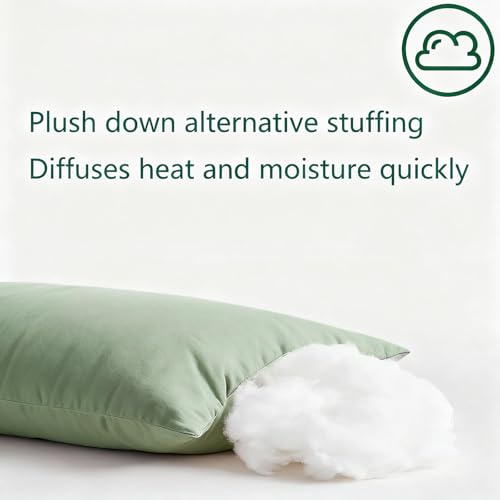 Image of Flat Ultra Thin Bed Pillows King Size Pillow Set of 2 Extra Soft Down Alternative for Stomach Back Sleeper Sage Green 20x36inches