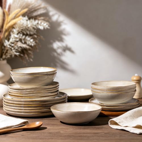 Image of AmorArc Ceramic Dinnerware Sets for 4, 12Pcs Plates and Bowls Sets Dishes | Stoneware Handmade Reactive Glaze Dinner Set, Highly Scratch Resistant | Dishwasher & Microwave Safe Dishware