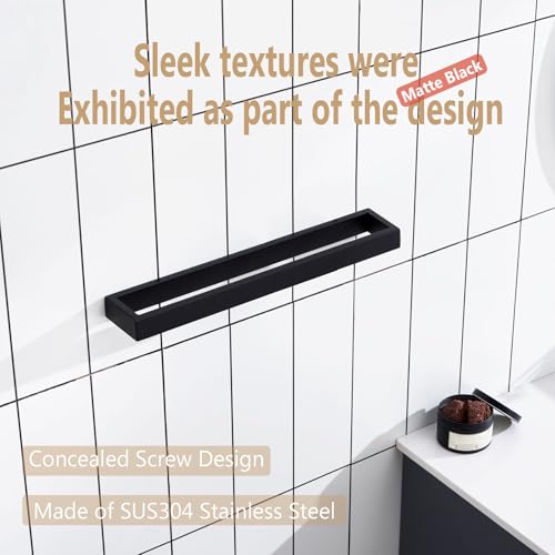 Image of KOKOSIRI Towel Bar Matte Black Bath Towel Holder 16-Inch Kitchen Rack Stainless Steel for Bathroom Hardware Wall Mounted, 1 Pack B4008BK-L16