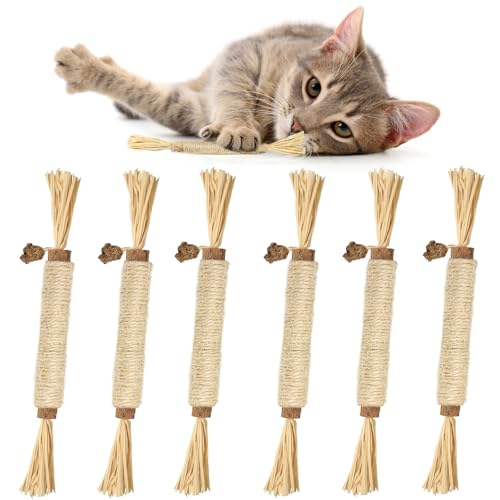 Nepfaivy Silvervine Chew Sticks for Cats - 6PCS Cat Toy for Indoor Cats Teeth Cleaning Natural Matatabi Stick for Cat Nip Toy Dental Catnip Sticks for Kitte