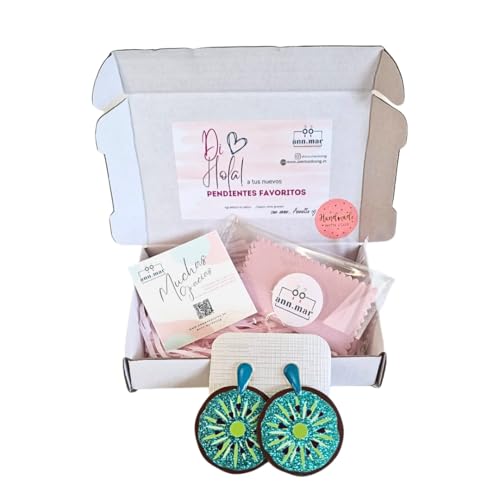 Pendientes KIWI TRPICAL grandes con forma circular estilo kiwi brillante en tonos verde y turquesa – diseño frutal, divertido y lleno de glitter para looks alegres y originales