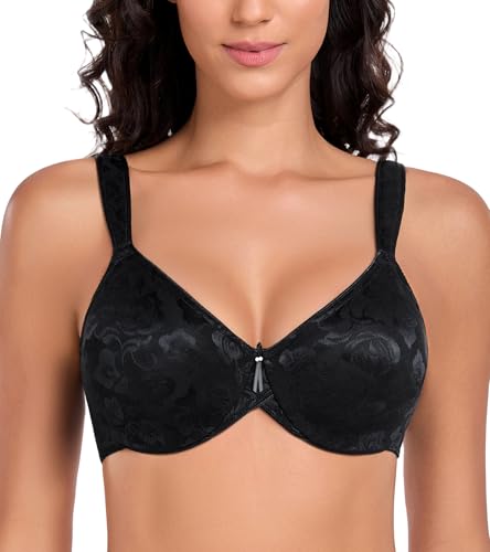 Lemorosy Women's Minimizer Bra Full Coverage Unlined Underwire Comfortable Everyday Bras Plus Size (36C,Black)