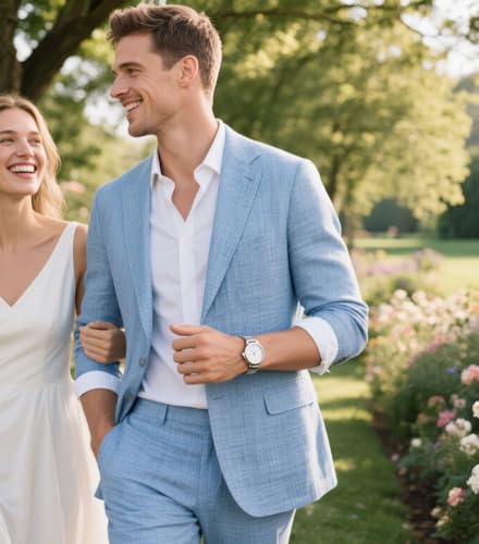 2 Pieces Linen Suit for Men Lightweight Blazer Pants Set Summer Beach Wedding Suit2