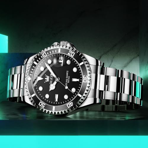 Image of OLEVS Watch for Men Stainless Steel Analog Quartz Chronograph Moon Phase Watch Waterproof Date Luminous Wrist Male Watches,Gift for Men