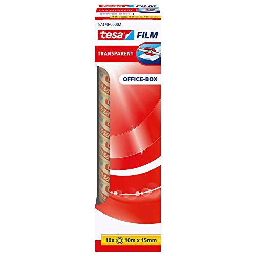 tesa 57370 Klebefilmrollen transparent in praktischer 10 Rollen Office Box, 10m x 15mm (3er Pack = 30 Rollen)