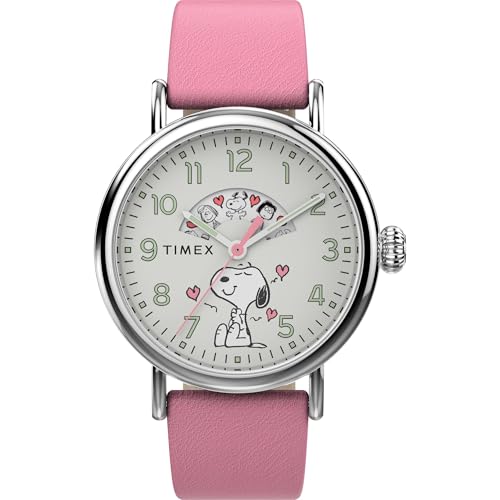 Timex x Peanuts Mens Standard Valentines 40mm Watch - Pink Strap White Dial Silver-Tone Case Pink