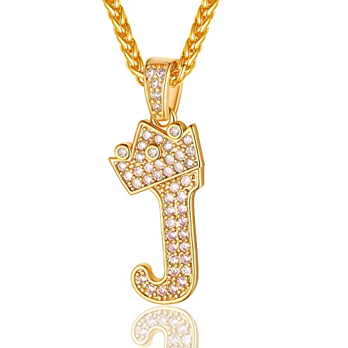 18K Gold Plated Letter J Necklace For Men Initial Necklace Name Necklace Rapper Chain Alphabet Initial J Necklaces Jewelry #TOP8