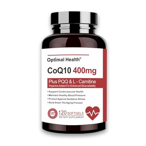 Optimal Health CoQ10 400mg Softgels, BioPerine for Better Absorption + L-Carnitine, PQQ & Omega3s, Antioxidant for Heart Health & Energy Production, Coenzyme Q10 Vitamins and Supplements, 120 Servings