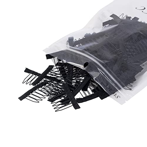 SWACC 100 peines para pelucas metálicos 7 dientes negros miniatura 1