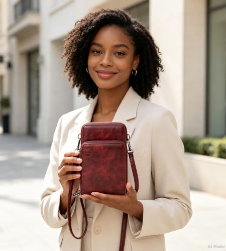 Image of myfriday Small Cell Phone Crossbody Bag, Multi-pocket & 6 Card Slots | 6 card slots, multi-pocket zipper layout and soft synthetic leather keep phone, lipstick, coins and keys ready outdoors