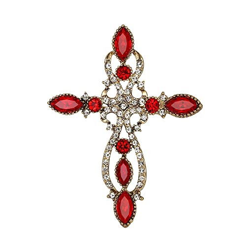 Image of Flyonce Cross Brooch for Women, Rhinestone Crystal Vintage Style Celtic Knot Riligious Christian Lapel Pin