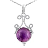 Natural Amethyst Pendant Necklace for Women - February Birthstone Round Shape Gemstone Vintage Style Handmade Jewelry Necklace - Valentine's Day Gift for Her