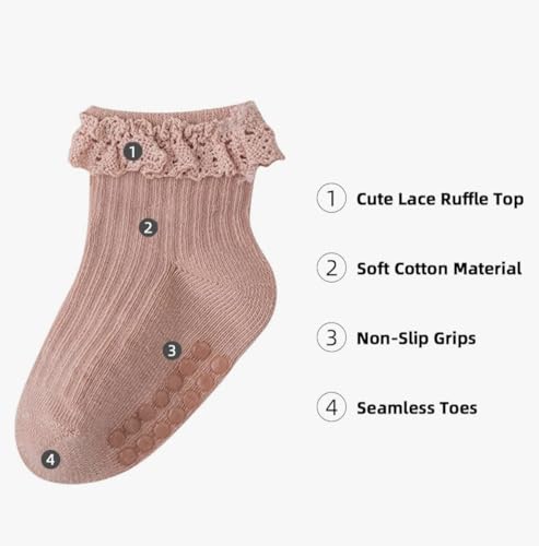 Image of heartbury Cute and Colorful 100% Cotton Baby Girls Anti Slip Socks Frill &Ruffle Socks for Baby Girls, Grip socks for Baby