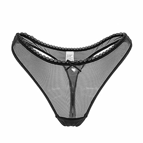 Varsbaby Women's Sexy Sheer Panties Thongs Mesh G-Strings Low Rise Brief Underwear, 3-Pack (N082Ts-Black+Beige+White-M) #TOP1